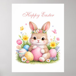Póster Cute Easter Bunny Rabbit Pink Blush Peony
