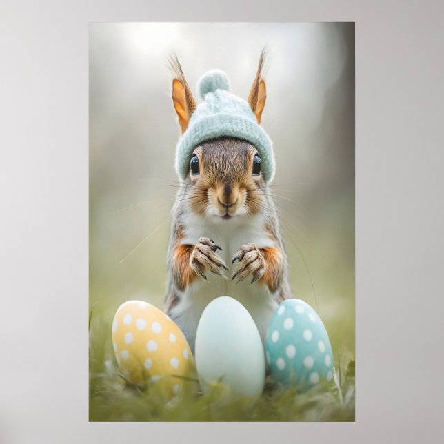 Póster Cute Easter Squirrel Printable Wall Art, Spring (Frente)