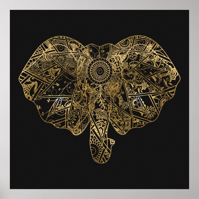 Póster Cute Elefante dibujado a mano Henna floral (Frente)