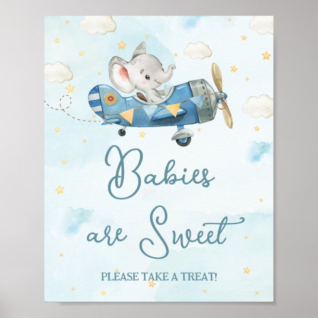 Póster Cute Elephant Avie Adventure Blue Baby Tratos (Frente)