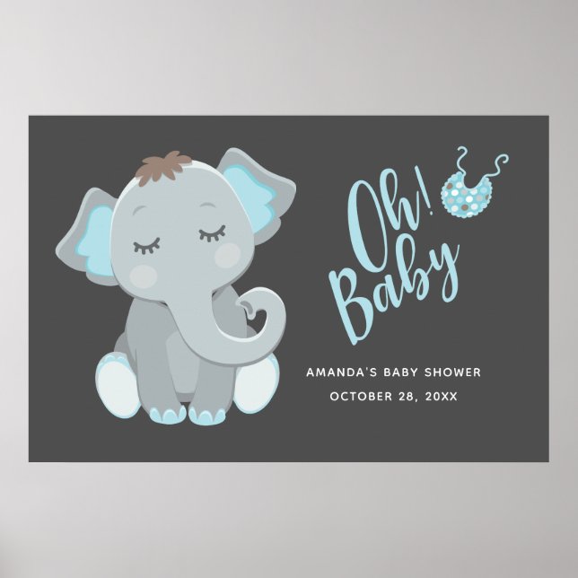 Póster Cute Elephant Boy Baby Shower (Frente)