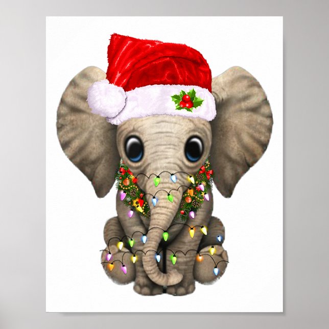 Póster Cute Elephant Christmas Light Funny Elephant Lover (Frente)