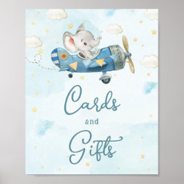 Póster Cute Elephant Plane Adventure Blue Cards y Regalos