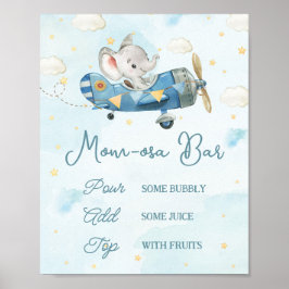 Póster Cute Elephant Plane Adventure Blue Momosa Bar