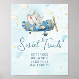 Póster Cute Elephant Plane Adventure Blue Sweet Tratos