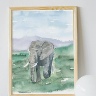 Póster Cute Elephant Watercolor