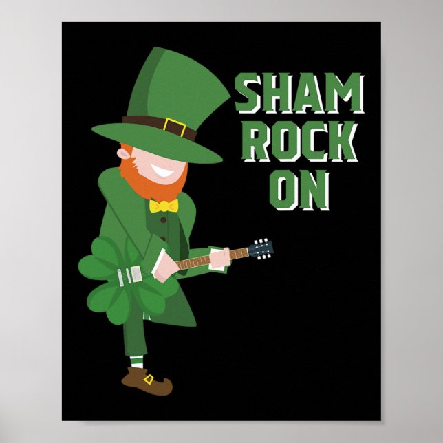 Póster Cute Elf tocando la guitarra Shamrock - Día de San (Frente)