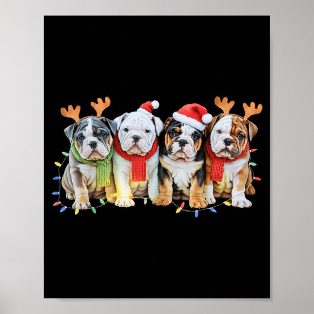 Póster Cute English Bulldog Christmas Lights Xmas Bulldog (Frente)