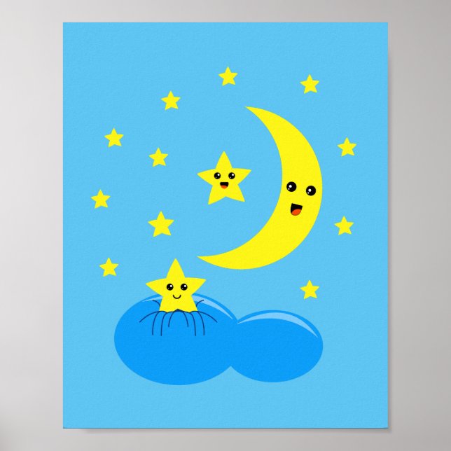 Póster Cute estrellas y luna en el cielo ! (Frente)