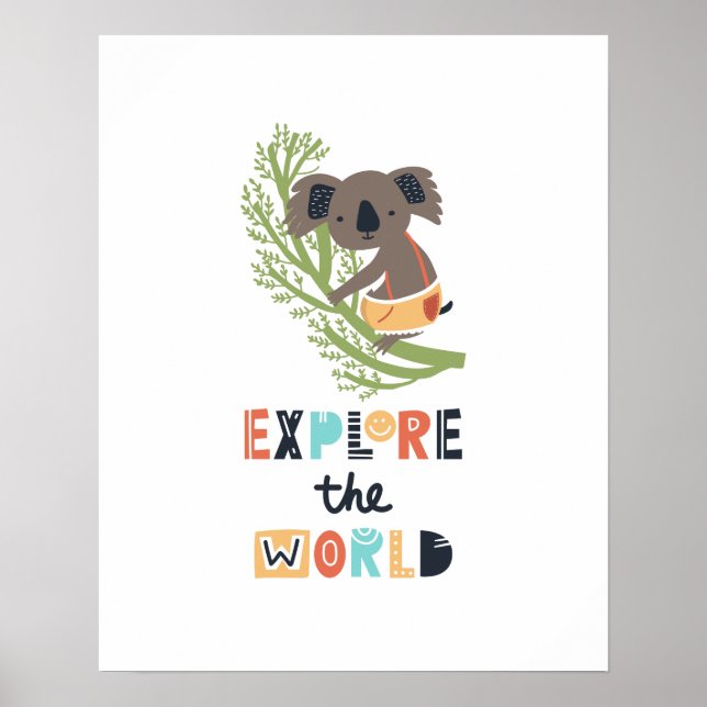 Póster Cute explorando a los niños de Koala (Frente)