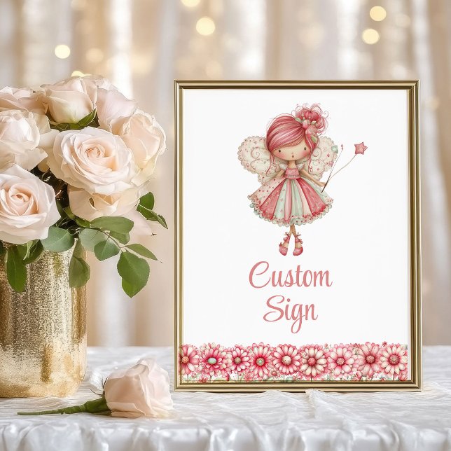 Póster Cute Fairy Girl Blush Floral Birthday Custom Sign (Cute Fairy Girl Blush Floral Birthday Custom Sign

)