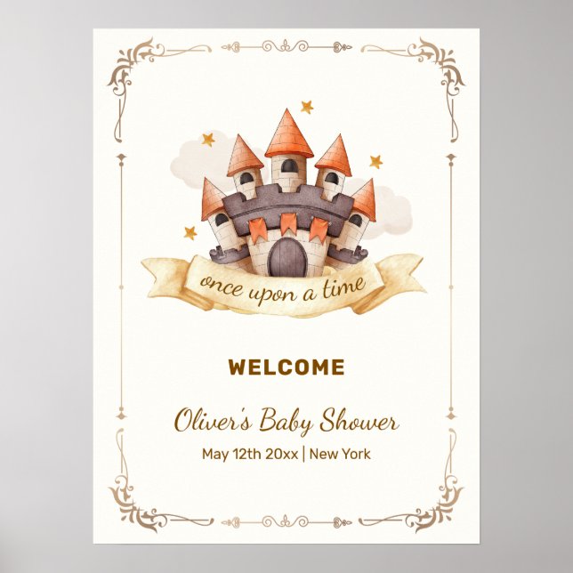Póster Cute Fairytale Prince Castle Baby Shower Welcome (Frente)