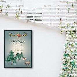 Póster Cute Fairytale Woodland Deer Animals Baby Shower