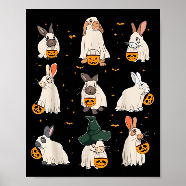 Póster Cute Fall Bunny Ghost Costume Rabbit Lover Soky Se (Frente)