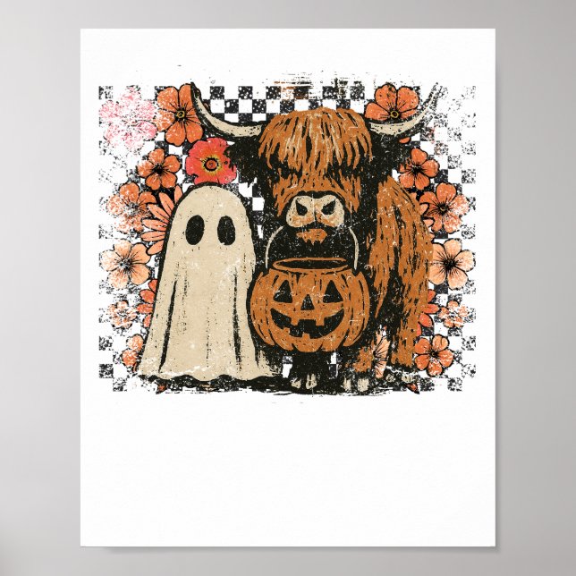 Póster Cute Fall Highland Cow Ghost Halloween (Frente)