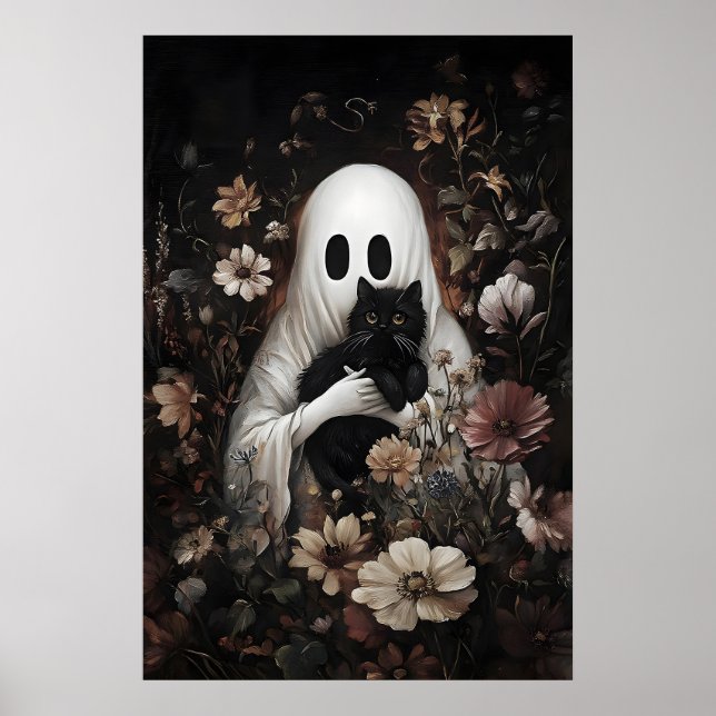 Póster Cute fantasma abraza gato negro impresión, Hallowe (Frente)
