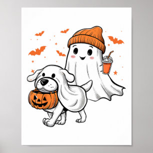 Póster Cute fantasma Walking Dog Coquette Bow Perro Hallo