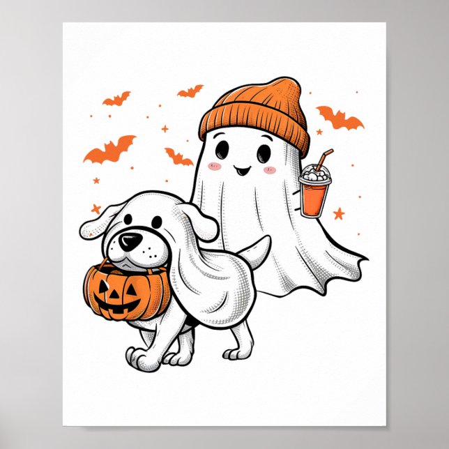 Póster Cute fantasma Walking Dog Coquette Bow Perro Hallo (Frente)