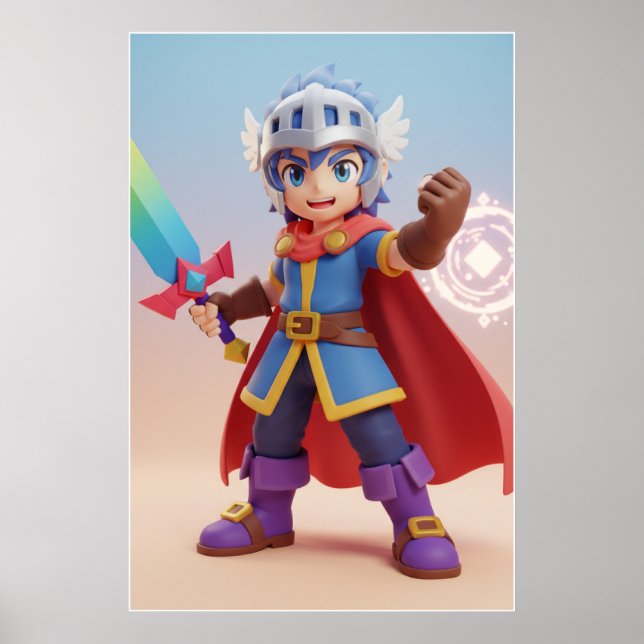 Póster Cute Fantasy Hero Knight Art Poster (Frente)