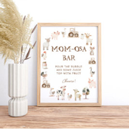 Póster Cute Farm Animals Barnyard Baby Shower Mom-osa Bar