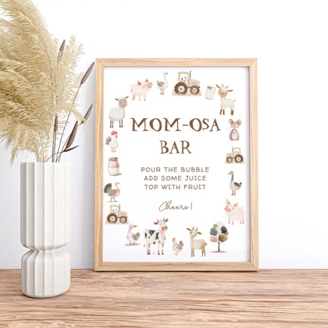 Póster Cute Farm Animals Barnyard Baby Shower Mom-osa Bar (Subido por el creador)
