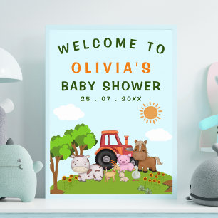 Póster Cute Farm Animals Gender Neutral Baby Shower