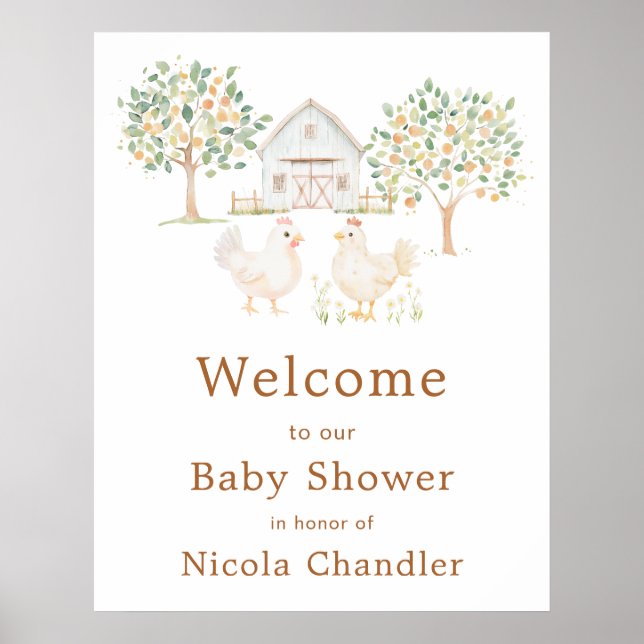 Póster Cute Farm Barn Baby Shower Welcome (Frente)