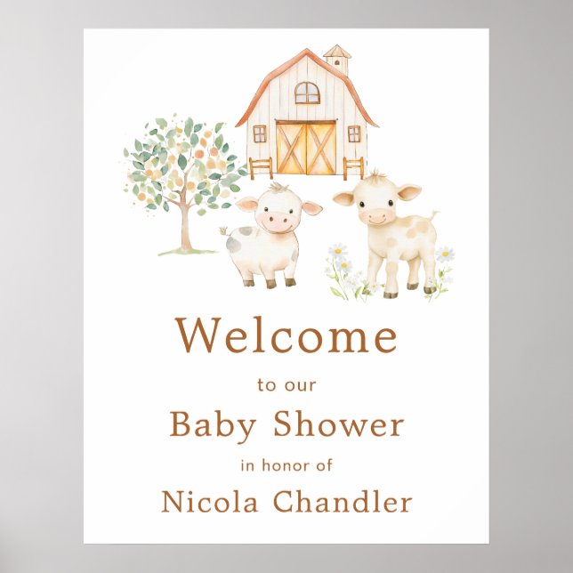 Póster Cute Farm Barn Baby Shower Welcome (Frente)