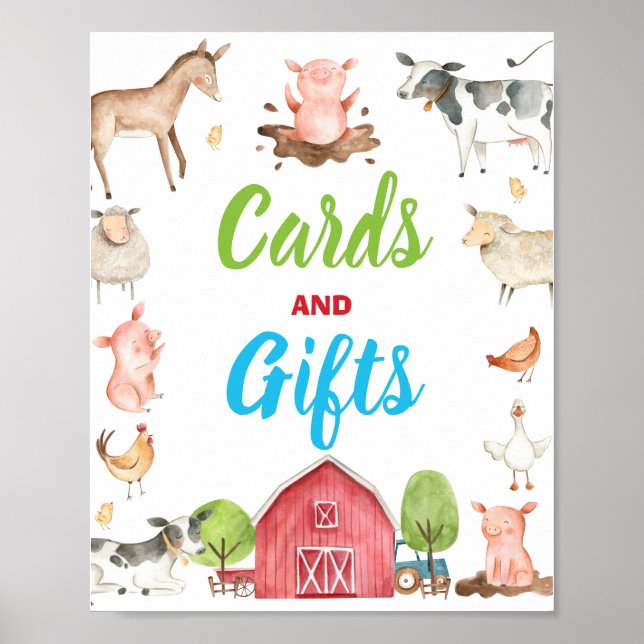 Póster Cute Farm Barnyard Fiesta tarjetas y Rótulo de reg (Frente)