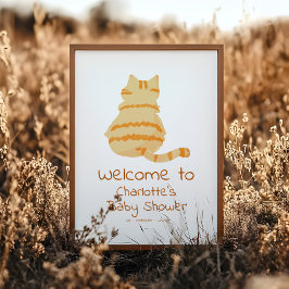 Póster Cute Fat Orange Cat Baby Shower Welcome Sign