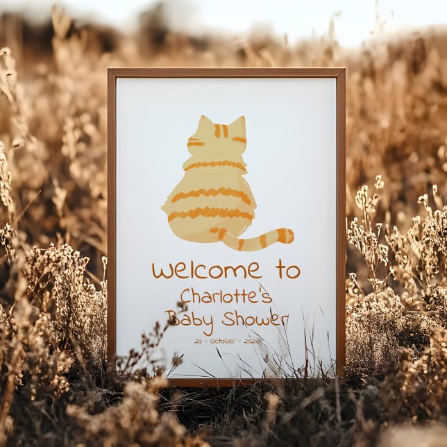 Póster Cute Fat Orange Cat Baby Shower Welcome Sign (Subido por el creador)