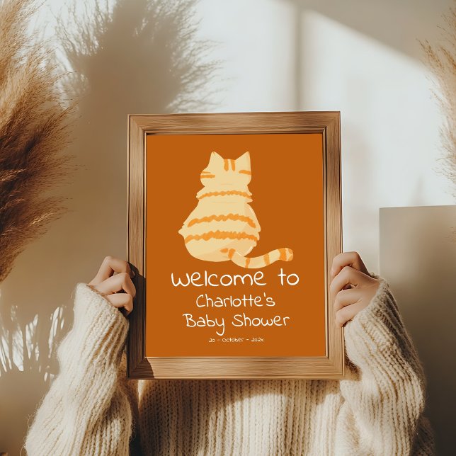 Póster Cute Fat Orange Cat Baby Shower Welcome Sign (Subido por el creador)