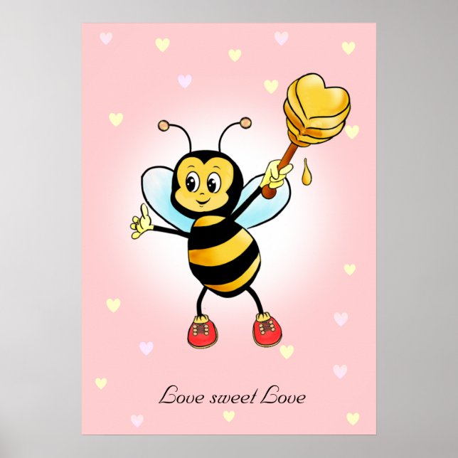 Póster Cute Feliz Abejorro y Panal en Rosa (Frente)