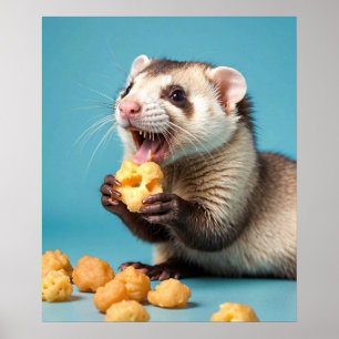 Póster Cute Ferret comiendo bolas de queso