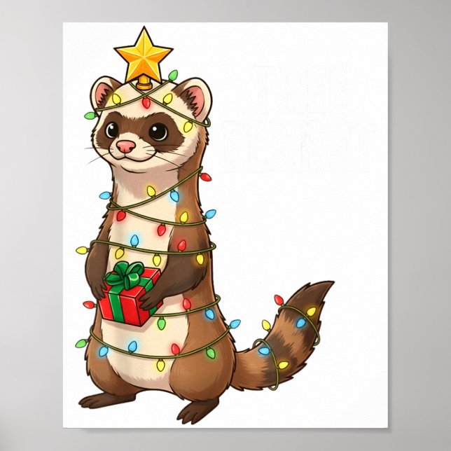 Póster Cute Ferret Wrapped In Christmas Lights Holiday Xm (Frente)