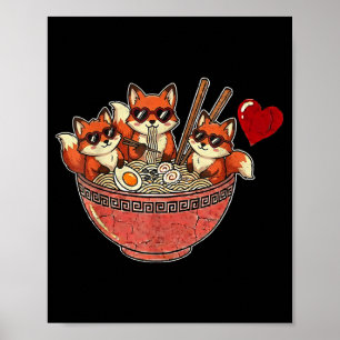 Póster Cute fideos ramen de zorro japonés anime san valen