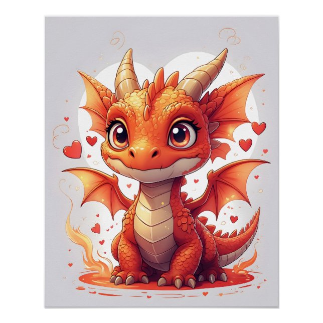 Póster Cute Fire Baby Dragon Art (Anverso)