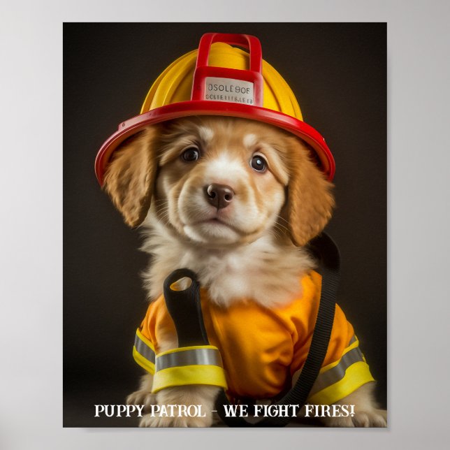 Póster Cute Firefighter Puppy Poster or Decoupage Paper (Frente)
