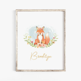 Póster Cute Floral Fox Animal Nursery Wall Arts