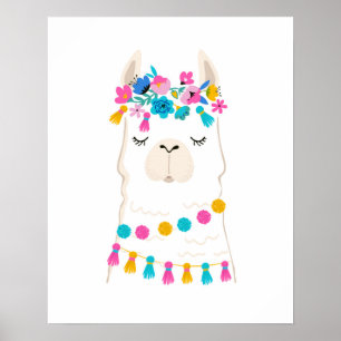 Póster Cute Floral Llama
