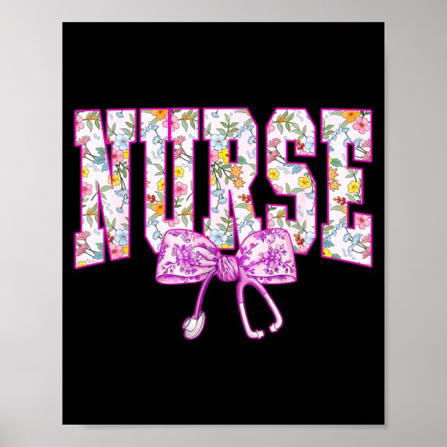 Póster Cute Floral Nk Nurse Coquette Bow Stethoscope Nurs (Frente)