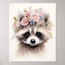 Póster Cute Floral Raccoon