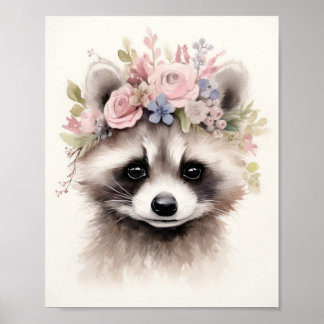 Póster Cute Floral Raccoon