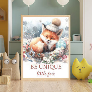 Póster Cute fox Baby Boy Nursery Woodland acuarela