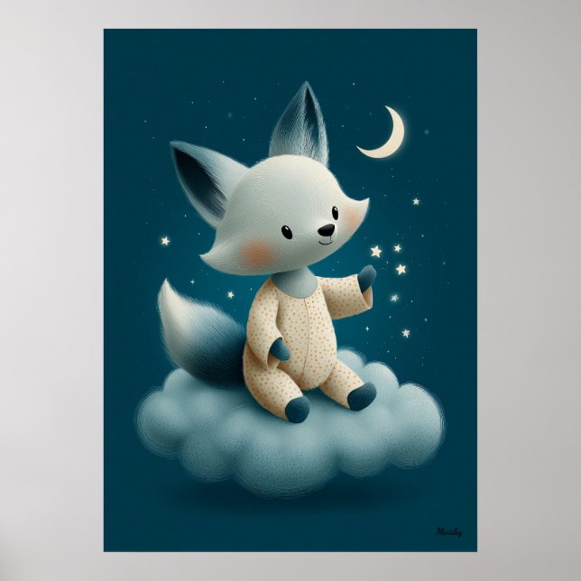 Póster Cute Fox on Cloud Nursery Bedtime (Frente)