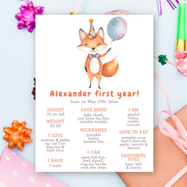 Póster Cute FOX Primer cumpleaños (Subido por el creador)