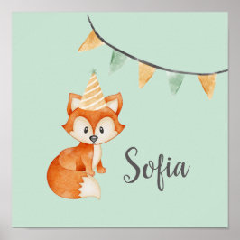 Póster Cute Fox Sombrero de Fiesta de Bosque Cumpleaños F
