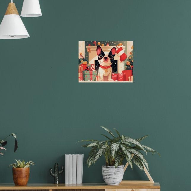 Póster Cute French Bulldog by the Christmas Fireplace (Salón 1)