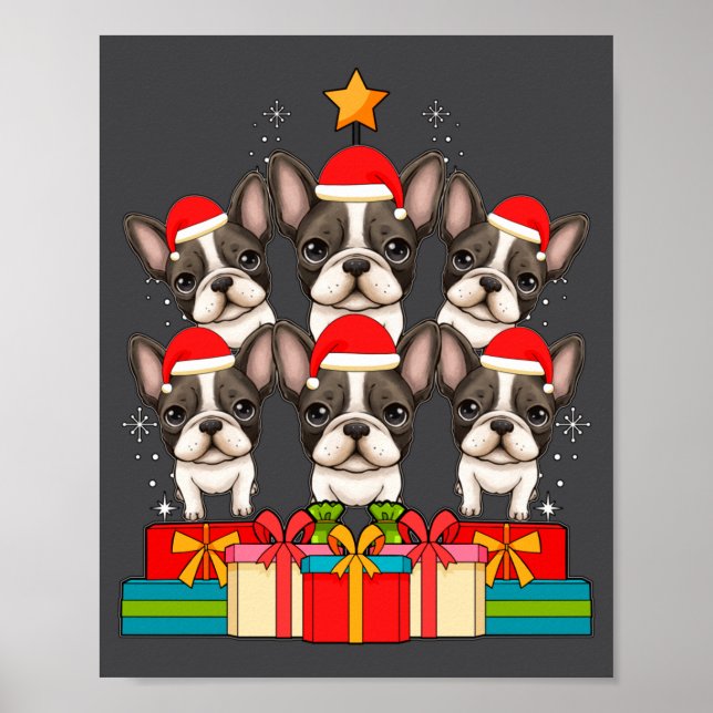 Póster Cute French Bulldog Le Frenchie Christmas Tree Xma (Frente)