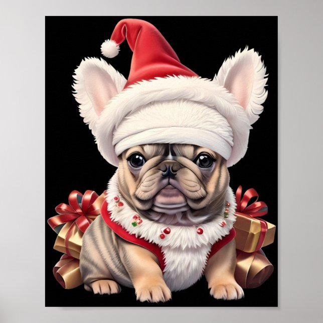 Póster Cute French Bulldog Santa Hat Merry Christmas T Sh (Frente)